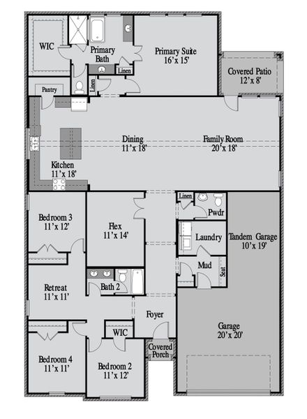 2D floor plan layout of this home in Edgewater, Fate, TX (Image 2). 2D floor plan layout of this home in Edgewater, Fate, TX (Image 2).