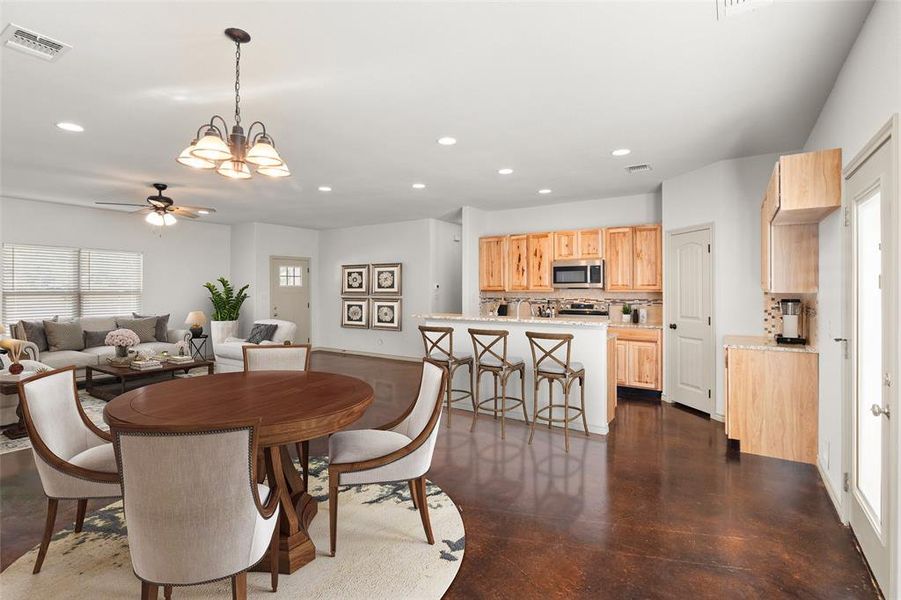 Virtually staged dining and living room