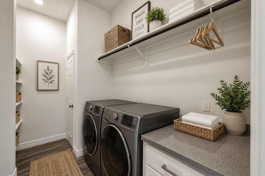 Enjoy the convenience of a beautifully staged first-floor laundry room, ready for your personal touch and appliances *Virtually staged, washer and dryer not included*
