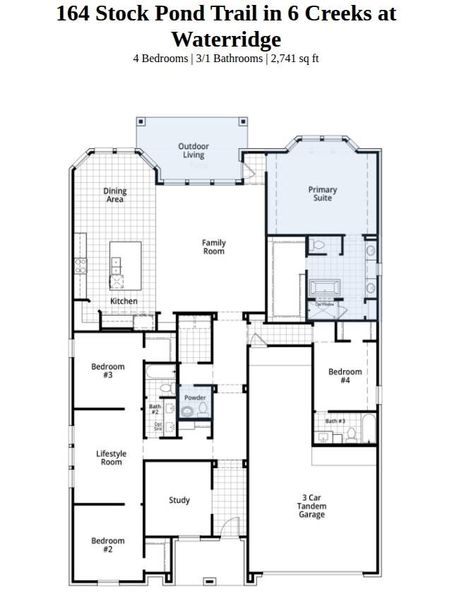 2D floor plan layout of this home in 6 Creeks at Waterridge, Kyle, TX (Image 5).