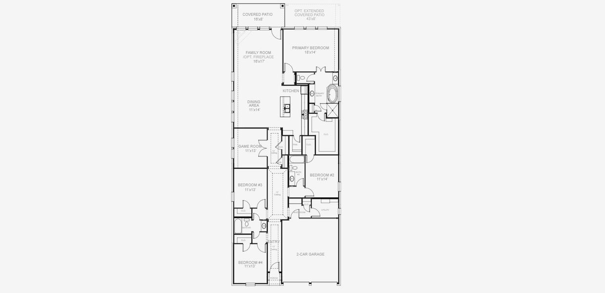 2D floor plan layout for the 2410W by Perry Homes in Lakes of Cane Island, Katy, TX (Image 3).