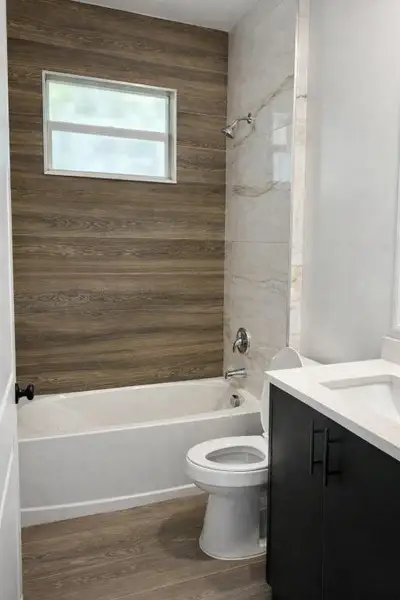 Modern bathroom with bathtub and shower