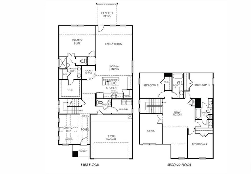 2D floor plan layout of this home in Landing Meadows - Premier Series, New Caney, TX (Image 2).