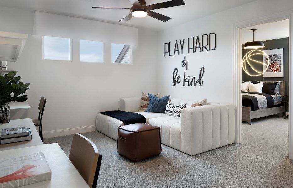Representative furnished interior of a home built from the Gustine by Pulte Homes in Saddleback at Santa Rita Ranch, Liberty Hill (Image 191).