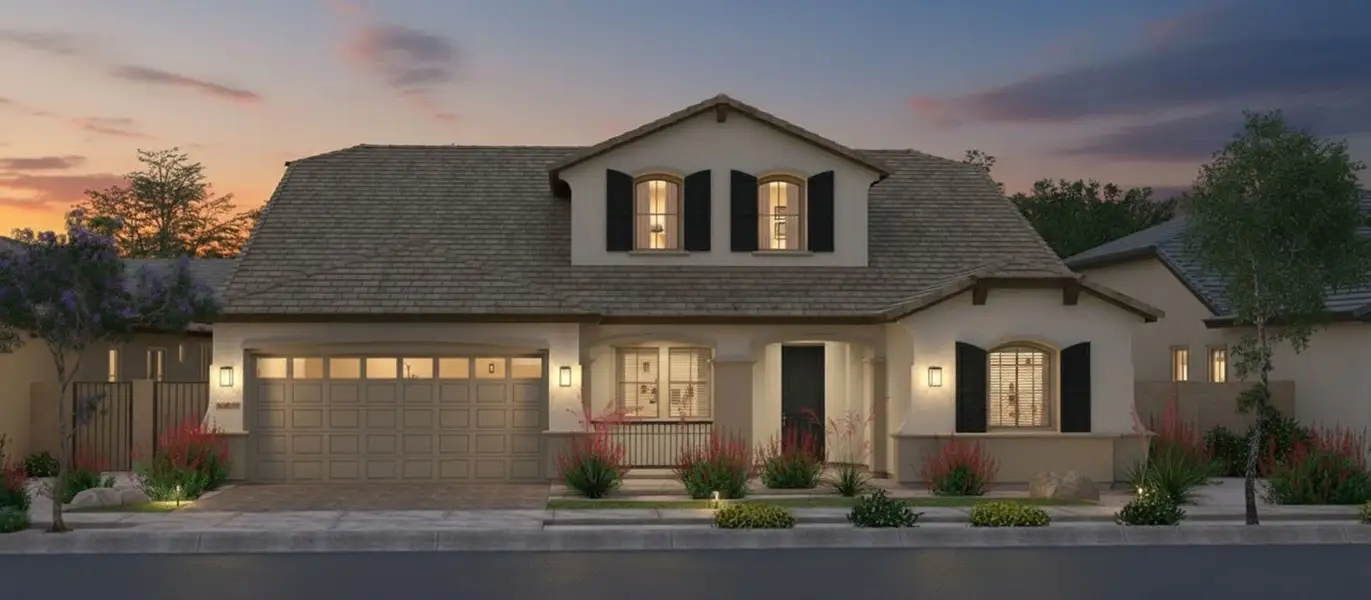 Representative exterior photo of a completed home built from the Spud Point by Fulton Homes in Sonoma Coast, Queen Creek, AZ (Image 4). Representative exterior photo of a completed home built from the Spud Point by Fulton Homes in Sonoma Coast, Queen Creek, AZ (Image 4).