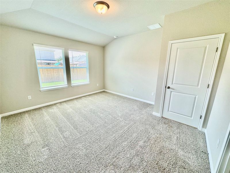 Carpeted spare room with baseboards and lofted ceiling Carpeted spare room with baseboards and lofted ceiling