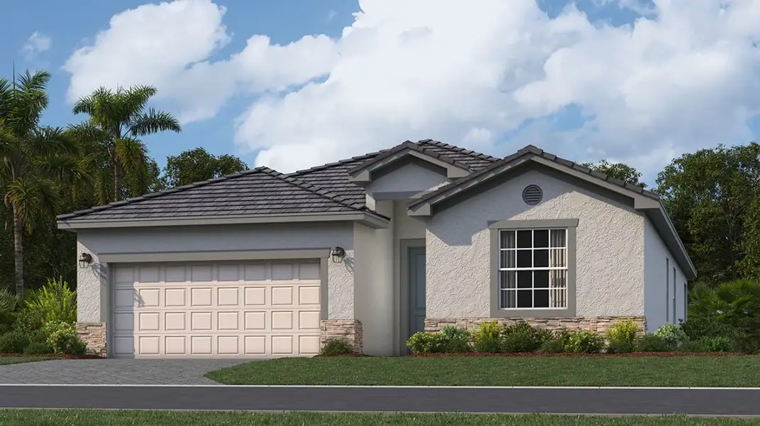 Front exterior of a new home in Maple Point, Naples, FL, highlighting curb appeal (Image 1). Front exterior of a new home in Maple Point, Naples, FL, highlighting curb appeal (Image 1).