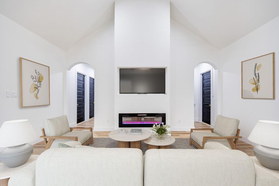 Stunning electric fireplace serving as a stylish focal point, creating warmth and ambiance in the inviting living space.