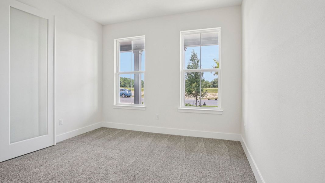 Plumeria Floor Plan featuring front flex room shown as an office by DRB Homes in Trailside located in Mount Dora, FL Plumeria Floor Plan featuring front flex room shown as an office by DRB Homes in Trailside located in Mount Dora, FL