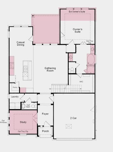 Structural options include: gourmet kitchen 2, bedroom 4/bath 3, 8' interior doors on first floor, and extended owner's suite with covered outdoor living.