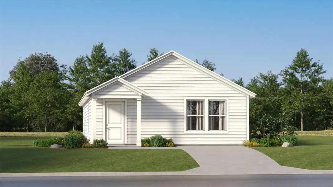 Front exterior of a new home in Pradera: Belmar Collection, Uhland, TX, highlighting curb appeal (Image 20). Front exterior of a new home in Pradera: Belmar Collection, Uhland, TX, highlighting curb appeal (Image 20).