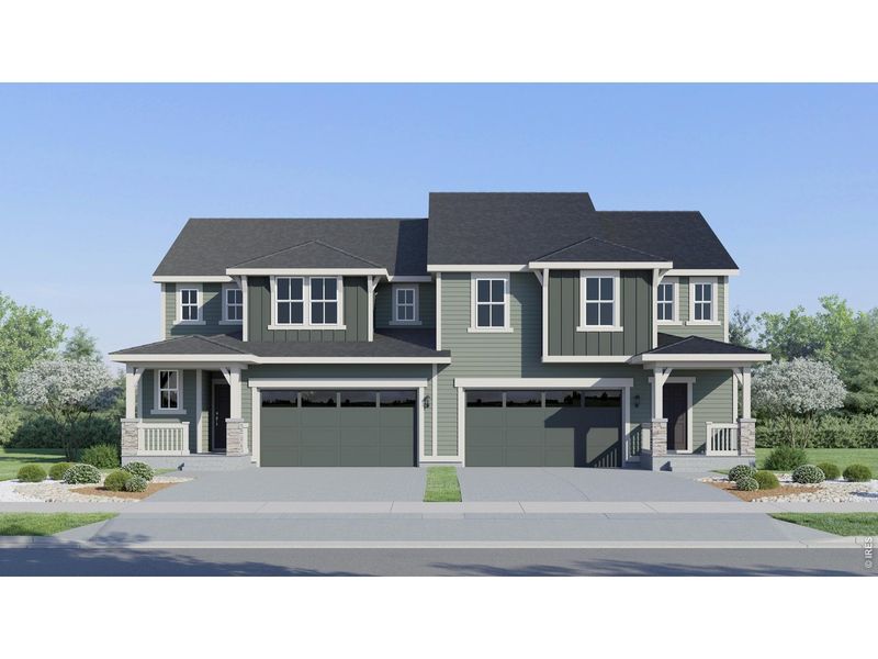Front exterior of a new home in Timber Lark, Fort Collins, CO, highlighting curb appeal (Image 1). Front exterior of a new home in Timber Lark, Fort Collins, CO, highlighting curb appeal (Image 1).
