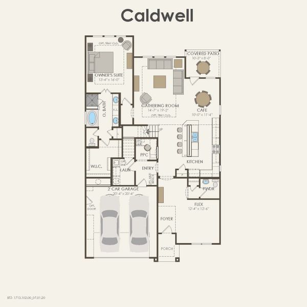 2D floor plan layout for the Caldwell by Pulte Homes in Saddleback at Santa Rita Ranch, Liberty Hill, TX (Image 5).