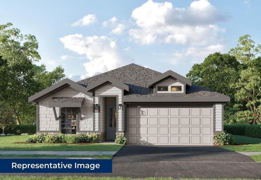 Front exterior of a new home in The Meadows, Krum, TX, highlighting curb appeal (Image 1). Front exterior of a new home in The Meadows, Krum, TX, highlighting curb appeal (Image 1).