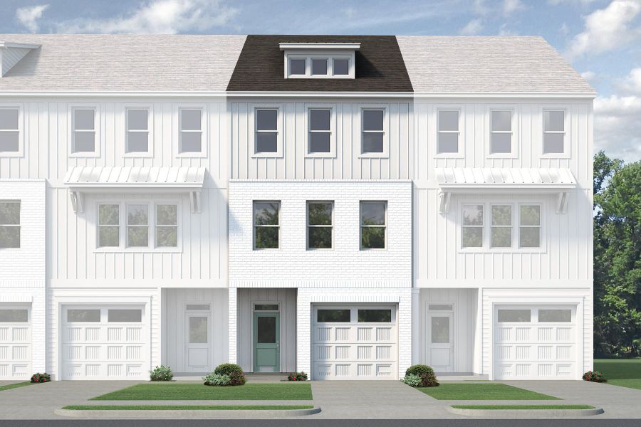 Front exterior of a new home in Anchors Bend Townes, Wilmington, NC, highlighting curb appeal (Image 23). Front exterior of a new home in Anchors Bend Townes, Wilmington, NC, highlighting curb appeal (Image 23).