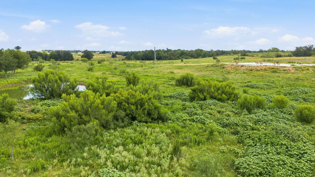 Green pastures and a calm pond await, offering a tranquil rural setting for your future home.