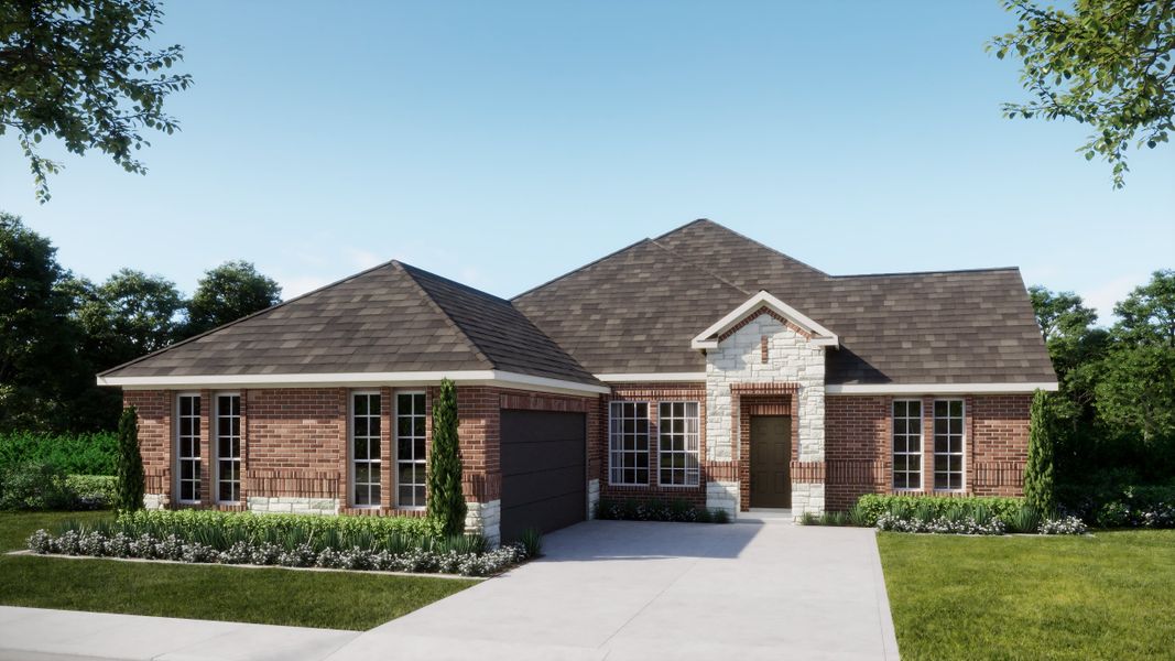 Representative exterior photo of a completed home built from the Concept 2404 by Risewell Homes in Abe's Landing, Granbury, TX (Image 2). Representative exterior photo of a completed home built from the Concept 2404 by Risewell Homes in Abe's Landing, Granbury, TX (Image 2).