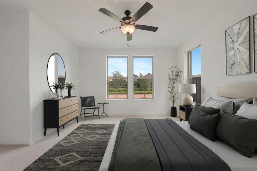 Spacious room featuring light-toned carpeting and bright white walls