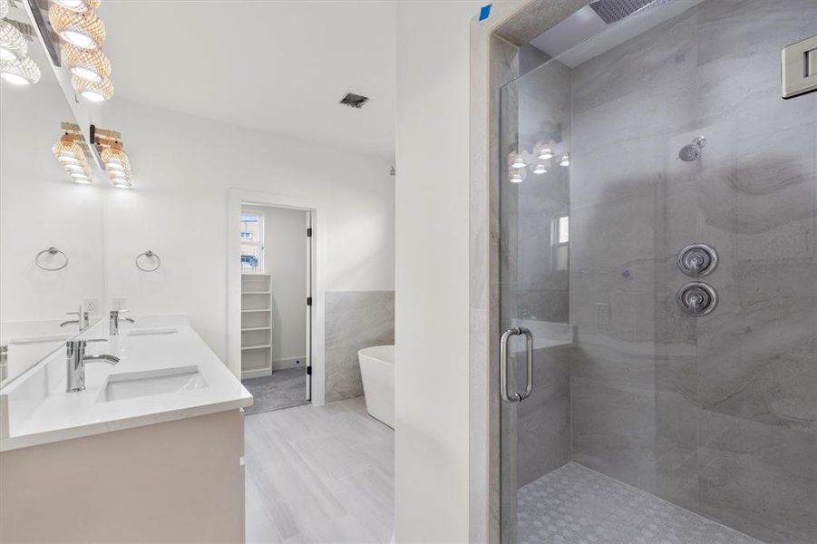 Bathroom with separate shower and tub and vanity