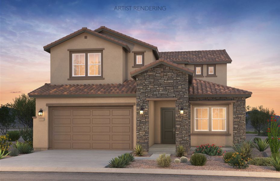 Representative exterior photo of a completed home built from the Prato by Pulte Homes in Jorde Farms, Queen Creek, AZ (Image 20).