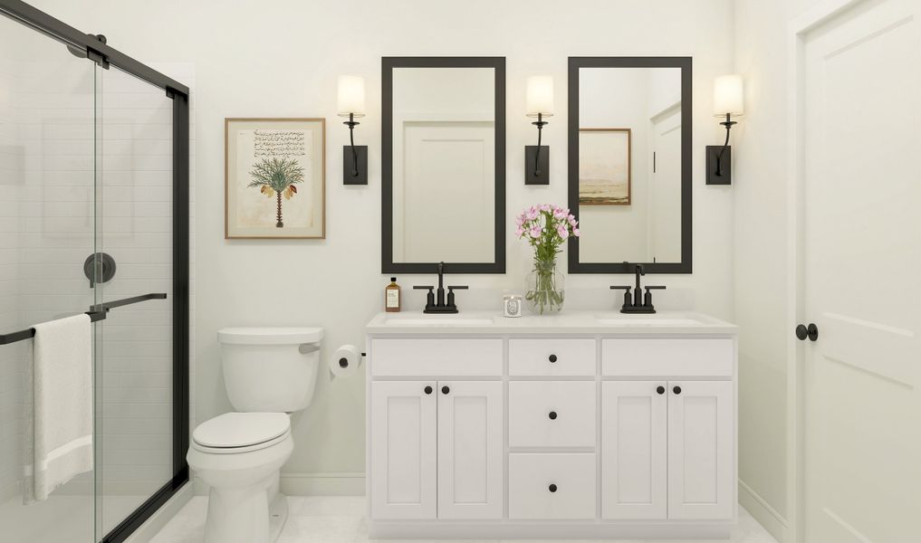 Primary bath featuring matte black finishes