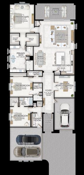 2D floor plan layout for the Calypso by GL Homes in Apex at Avenir, Palm Beach Gardens, FL (Image 3).