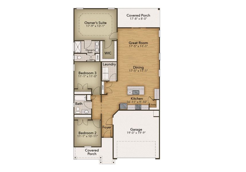 2D floor plan layout for the The Primrose by Chesapeake Homes in Terrapin, Leland, NC (Image 3).