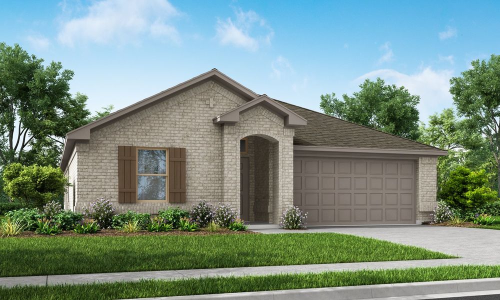 Representative exterior photo of a completed home built from the Atlanta by Impression Homes in Keeneland, Aubrey, TX (Image 9). Representative exterior photo of a completed home built from the Atlanta by Impression Homes in Keeneland, Aubrey, TX (Image 9).