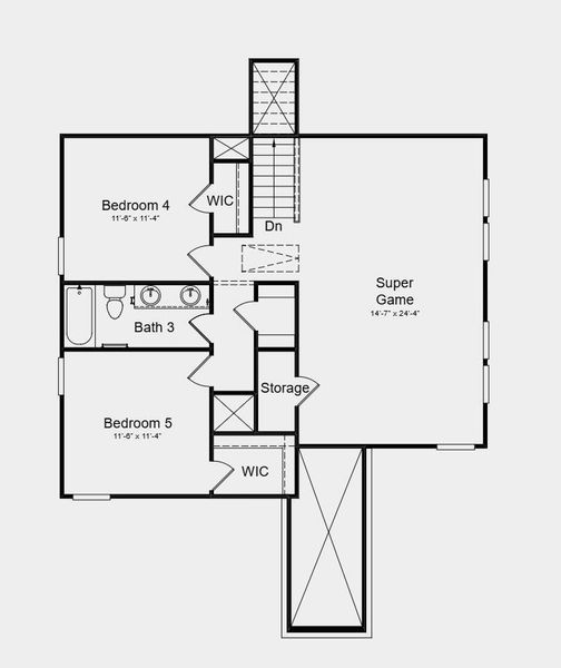 Second Floor Plan - Additional Highlights Include: Covered patio, granite countertops, white kitchen, large game room upstairs and 3 bedrooms downstairs