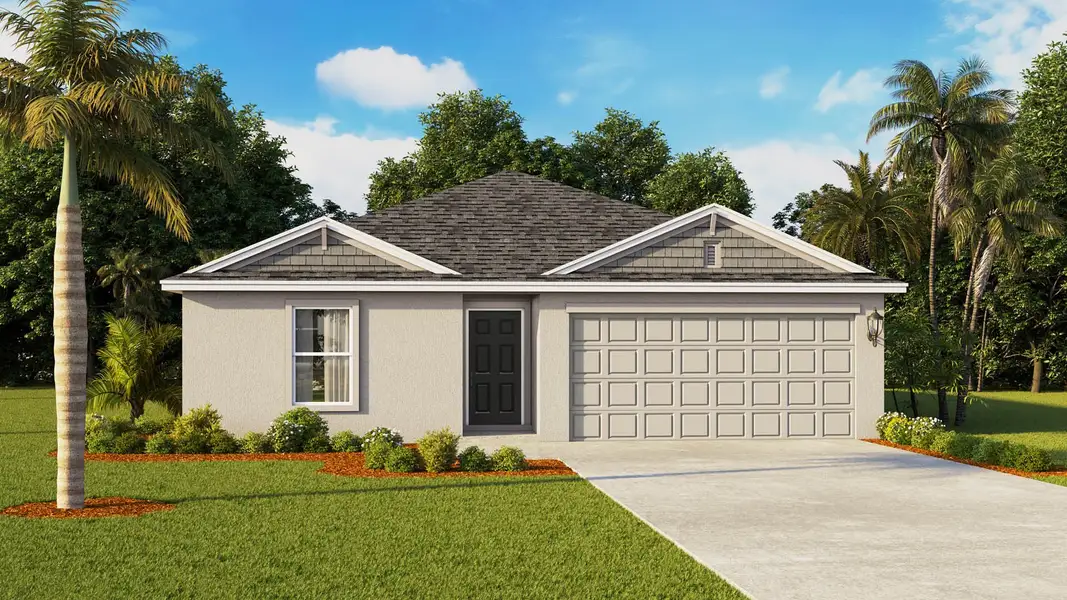 Representative exterior photo of a completed home built from the Fletcher by D.R. Horton in Okeechobee Spot Lots, Okeechobee, FL (Image 4). Representative exterior photo of a completed home built from the Fletcher by D.R. Horton in Okeechobee Spot Lots, Okeechobee, FL (Image 4).
