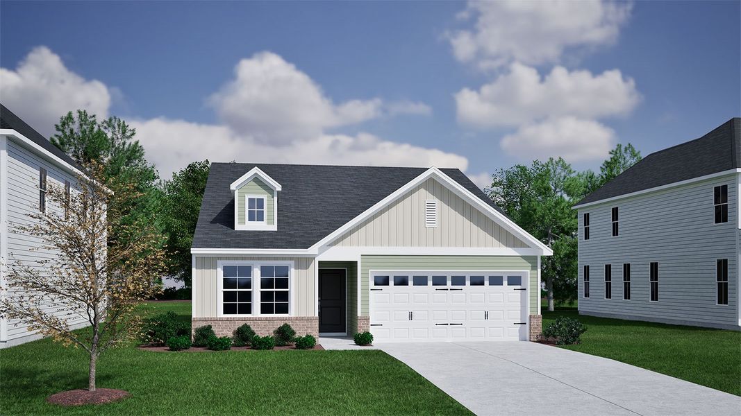 Representative exterior photo of a completed home built from the Lawrence - Genesis Value Collection by Mungo Homes in Fairway Woods at Wyboo, Manning, SC (Image 16).