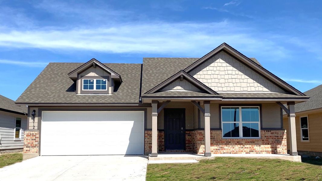 Front exterior of a new home in Mesa Ridge, Temple, TX, highlighting curb appeal (Image 1). Front exterior of a new home in Mesa Ridge, Temple, TX, highlighting curb appeal (Image 1).