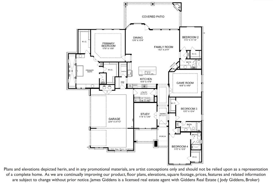 2D floor plan layout of this home in Leander Estates, Leander, TX (Image 5).
