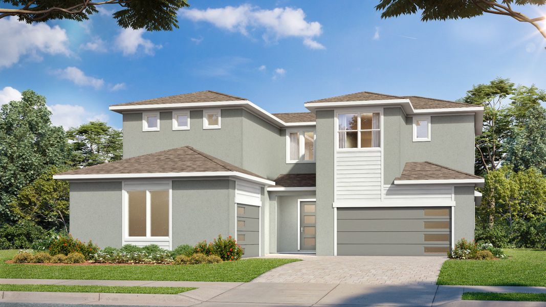 Representative exterior photo of a completed home built from the Falcon by DRB Homes in Biscayne Landing at Seaire, Parrish, FL (Image 21).