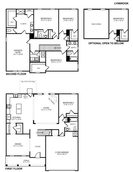 2D floor plan layout for the Lynnbrook by D.R. Horton in Harbor Crest, Ooltewah, TN (Image 3).