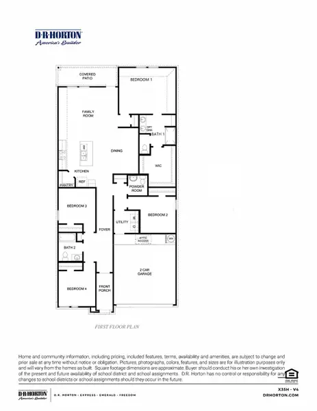 2D floor plan layout for the Harris by D.R. Horton in Yowell Ranch, Killeen, TX (Image 2).