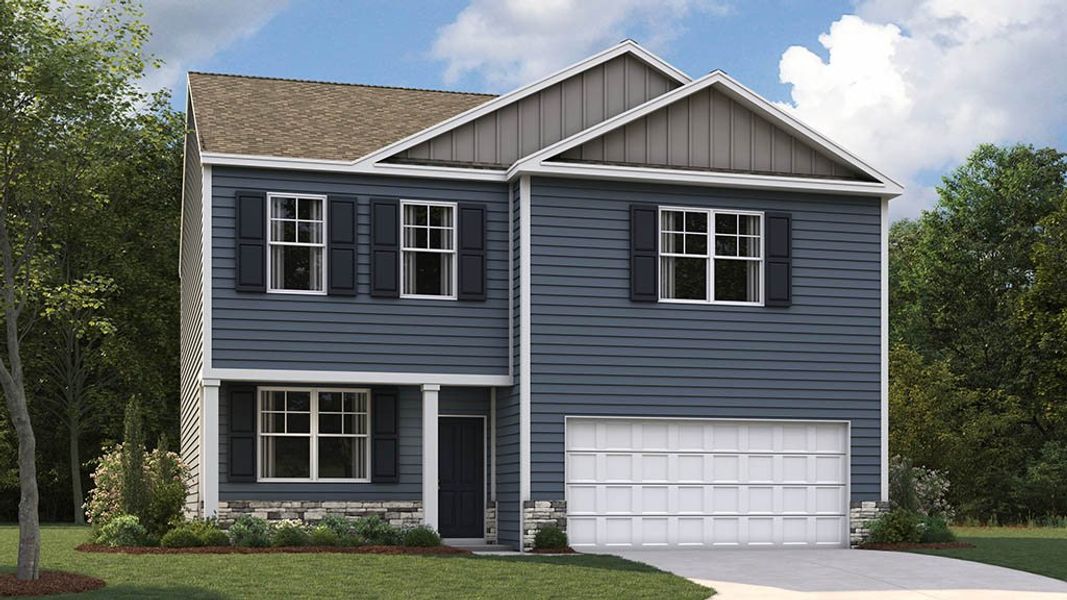 Front exterior of a new home in Bayview at Harbor Crest, Ooltewah, TN, highlighting curb appeal (Image 1). Front exterior of a new home in Bayview at Harbor Crest, Ooltewah, TN, highlighting curb appeal (Image 1).