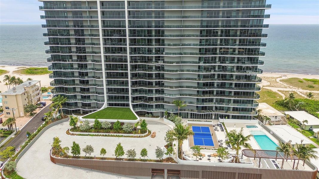 Sunset pool and pickleball court