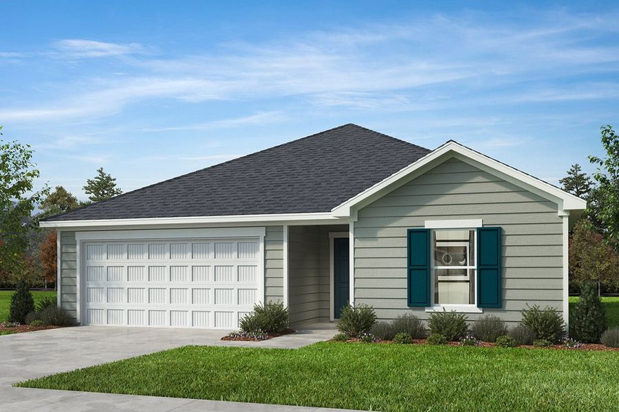 Representative exterior photo of a completed home built from the Plan 1445 Modeled by KB Home in Matthews Ridge, Lillington, NC (Image 9).