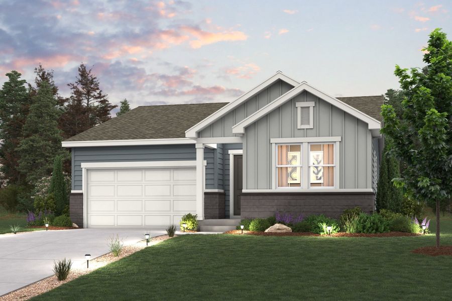 Front exterior of a new home in Sweetgrass, Dacono, CO, highlighting curb appeal (Image 1). Front exterior of a new home in Sweetgrass, Dacono, CO, highlighting curb appeal (Image 1).