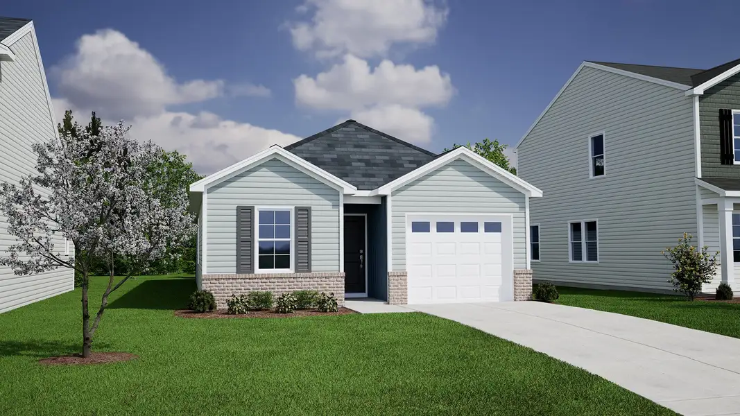 Representative exterior photo of a completed home built from the Baker - Genesis Value Collection by Mungo Homes in Hidden Springs, Lexington, SC (Image 10).