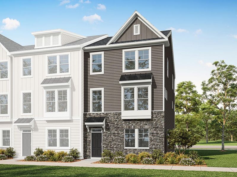 Representative exterior photo of a completed home built from the Beaumont by Eastwood Homes in 40 at White Oak Townhomes, Garner, NC (Image 5).