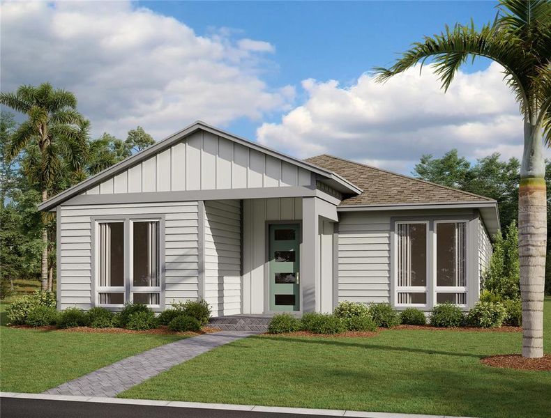 Front exterior of a new home in Weslyn Park Single Family, St. Cloud, FL, highlighting curb appeal (Image 1).