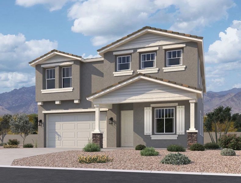 Representative exterior photo of a completed home built from the Daisy by Ashton Woods in Aloravita, Peoria, AZ (Image 2). Representative exterior photo of a completed home built from the Daisy by Ashton Woods in Aloravita, Peoria, AZ (Image 2).