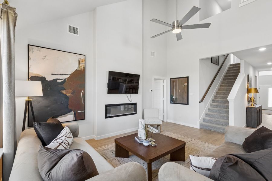 Living Room in a Sunset Ranch Winters Model Home in Gunter TX by Trophy Signature Homes