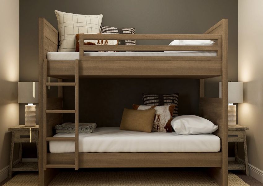 Rendering of a bedroom with a bunk beds. Rendering of a bedroom with a bunk beds.