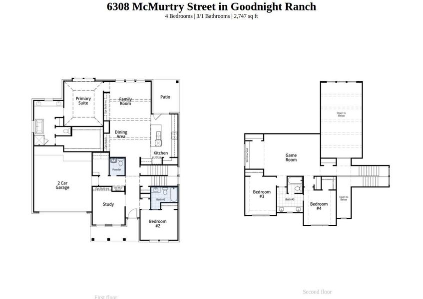 2D floor plan layout of this home in Goodnight Ranch, Austin, TX (Image 3).