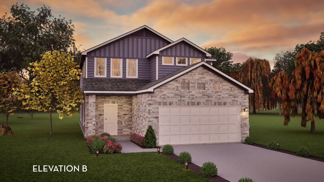 Representative exterior photo of a completed home built from the Willow by CastleRock Communities in Katzer Ranch, Converse, TX (Image 2). Representative exterior photo of a completed home built from the Willow by CastleRock Communities in Katzer Ranch, Converse, TX (Image 2).