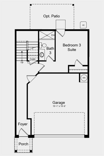 2D floor plan layout of this home in Somerset at Veterans Memorial, Mableton, GA (Image 3).