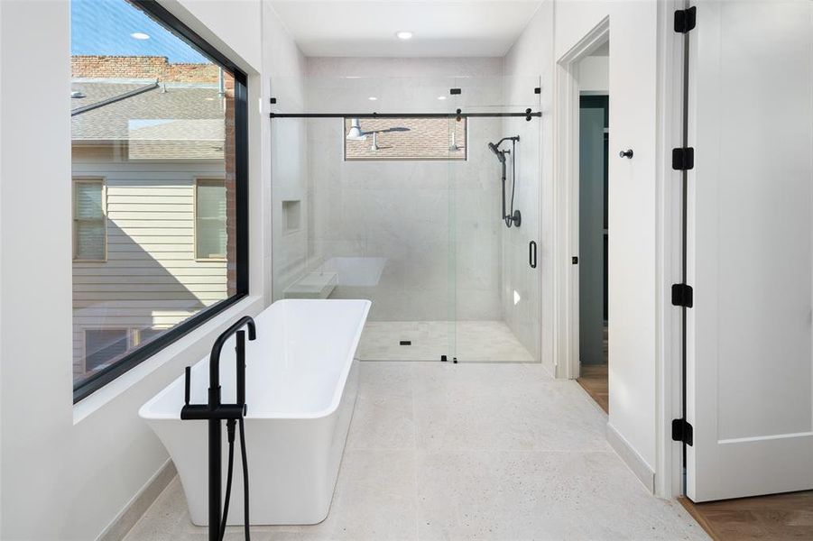 Bathroom with plus walk in shower